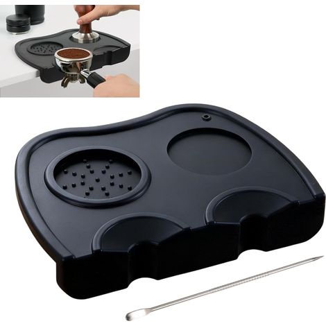 Tamping Mat - 20 X 14,5 cm - Tapis de Tamper à Café - Tapis de Tassage Espresso en Silicone Antidérapant, pour Barista, Cuisne, Bars, Cafés (Noir) (1/5)