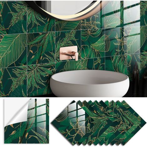 Lot de 10 autocollants pour carrelage mural marbré - 20 x 20 cm - En PVC - Papier peint autocollant - Autocollants muraux imperméables - Pour cuisine, armoire, meubles, table (1/5)