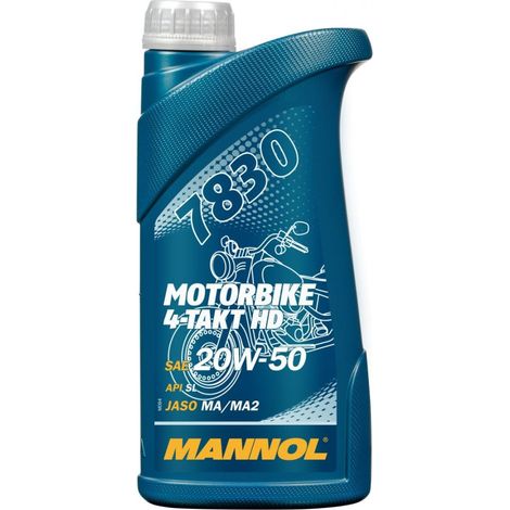 MANNOL MOTORÖL 4T MOTORRAD HD 20W50 1L V-TWIN MA2 TEILSYNTHETISCH (JASO MA/MA2, API SL) (7830) (20) (1/2)