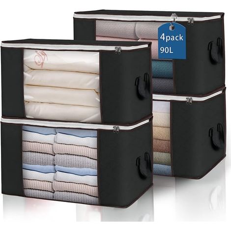 4 bolsas de almacenamiento de ropa de gran capacidad, contenedores de almacenamiento transpirables y plegables con cremalleras resistentes. (1/4)