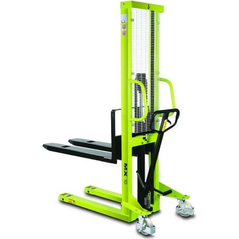 Pramac – Gerbeur hydraulique manuel 1000kg – Hauteur max 1600mm – Rayon de braquage 1400mm – Roues nylon – Pédales de frein