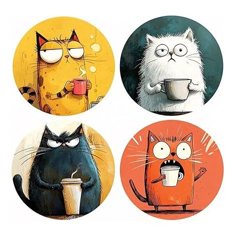 Dessous de Verre Bois Chat Coasters Ronds Liege Sous Verre Bois Couleurs Dessous de Plat Liege 10 Cm Maison Bar Café Entreprise (1/5)