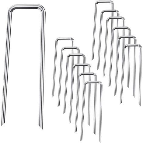 AIDUCHO Piquets de, 50 Clous en Forme de U pour Fixer Le Gazon Artificiel, Les Filets, Les Tissus, Les Tentes, Les Conduites d'eau, etc (3mm, 4 x 10cm) (1/4)