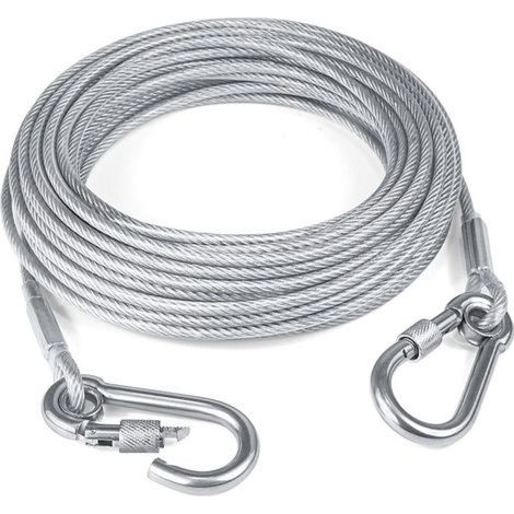 3 mm x 15 m Stahlseil, ausgestattet mit doppelten Edelstahl-Befestigungsschlaufen, leicht und langlebig.