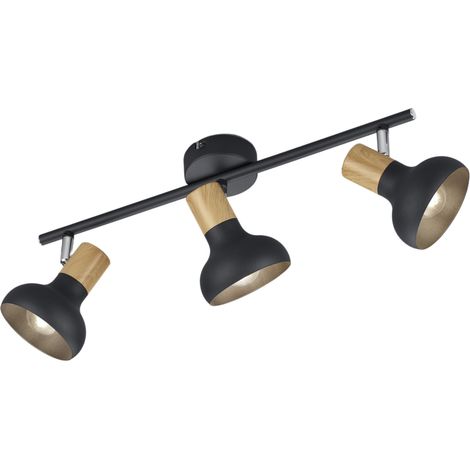Faretto soffitto a barra 3 luci orientabile nero/legno E14 RL (1/2)