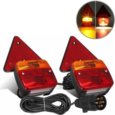 2er-Set Rückleuchten mit 4 Funktionen und Reflektor für Anhänger, Kipper, Wohnwagen und Plattform — mit Magnet und Kabel