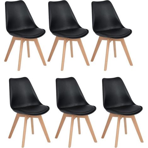 6er Set Esszimmerstühle mit Massivholzbeinen, Retro Design, Schwarz (1/5)