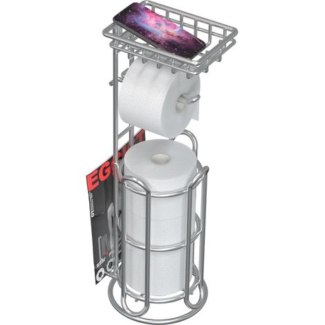 Mega Roll Toilet Paper Holder Stainless Steel Bathroom Tissue Holder Stand TP Dispenser with Phone/Wipe Shelf & Magazine Rack Free Standing-Chrome (1/5)
