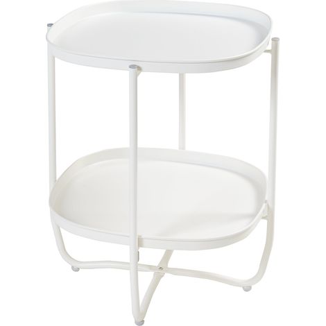 Mesa de centro consola lateral con estantes extraíbles 58 x 46 x 46 cm acero blanco 030010769