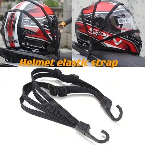 Corde à casque en maille pour moto de 23,6 pouces (60 cm), sangle de casque noir réglable avec 2 crochets, bande élastique pour bagage de casque (1/5)
