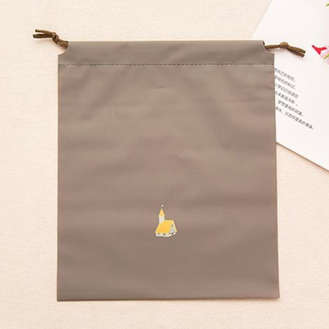 Sac de rangement vêtements à serrage coulissant motif dessin animé mignon en PE double épaisseur pour voyage pratique Taille M Marron (1/3)