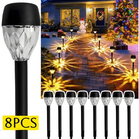 Lot de 8 lampes solaires LED d'extérieur en acier inoxydable, éclairage longue durée pour jardin, pelouse, allée, terrasse, villa, fêtes et vacances.-AquaForge (1/5)