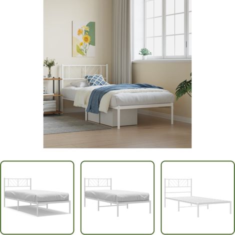 vidaXL Lit métallique - Cadre de lit métal sans matelas avec tête de lit blanc 90x190cm (1/5)