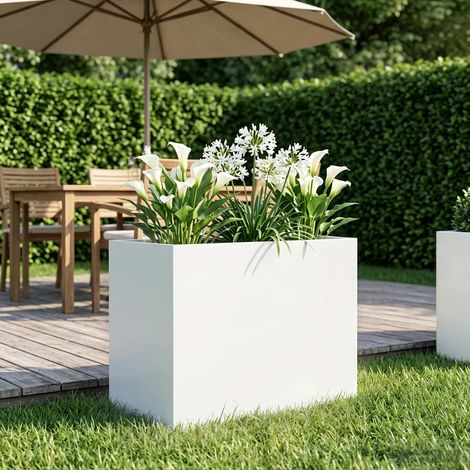 Cache-pot de jardin Blanc 60 x 40 x 50 cm Acier laminé à froid (1/5)