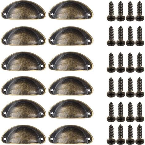 Bardusch-12 Pièces Poignée de Porte Coquille, Rétro Poignées de Porte, Poignées de Meubles Traditionnelles en Demi Lune Avec Vis, pour Tiroir, Armoire, Commode (Bronze) (1/5)