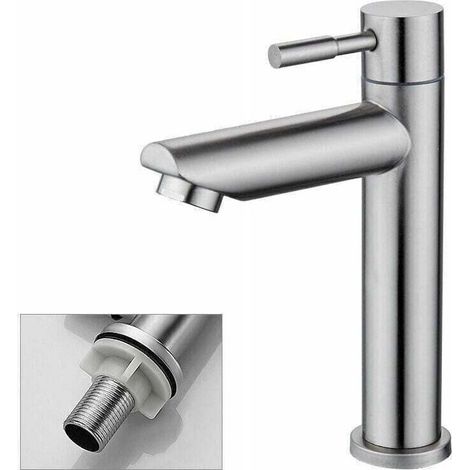 Robinet Salle Bain Eau Froide Uniquement Robinet Lavabo Surface Chromé en Cuivre Durable Robinetterie Lave Mains Cartouche Mousseur Démontable Pratique pour Nettoyer ou Remplacer..