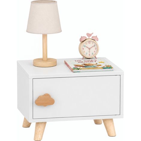 Table de chevet pour enfant - AIYAPLAY - avec tiroir, poignée en forme de nuage - en bois - 34 x 31 x 25 cm - blanc (1/5)