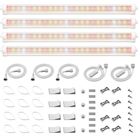 4 Pack Full Spectrum LED Lights (3000K + 5000K + 660Nm) 40W (4 x 10W, 200W Equivalent) with 3 Brightness Levels and Chain Function, IP65 Waterproof, for Plants (1/5)