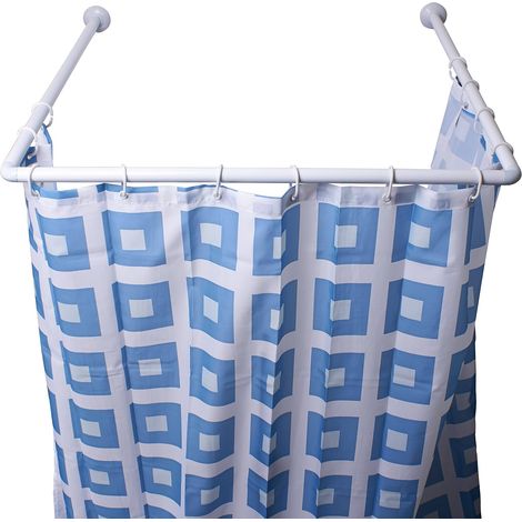 Barre Tringle pour Rideau de Douche d'angle à Fixer en Alu, Support Plafond & Anneaux Rideaux Inclus, Adapté à Tous Les Rideaux, Montage Mural, 80x80x80cm Blanc (1/5)