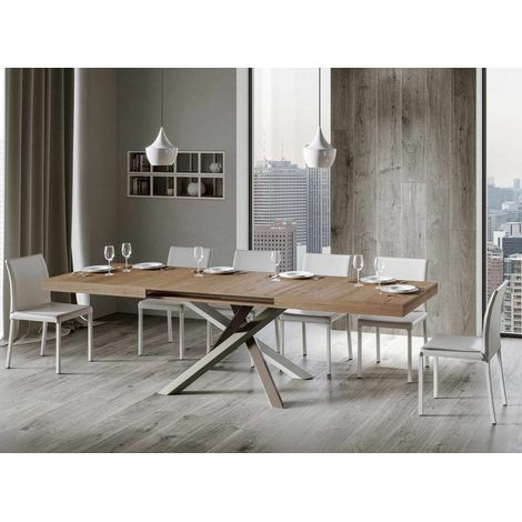 Les Tendances – Table extensible 6 à 12 personnes – Chêne naturel – Longueur 160 à 264 cm – Pieds entrelacés – 4 couleurs disponibles (1/5)
