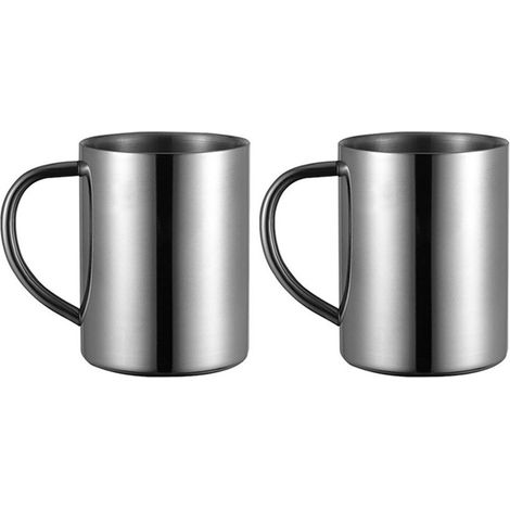 Lot de 2 Tasses à café, Acier inoxydable, Double paroi, Isolante, Camping, Pique-nique (1/5)