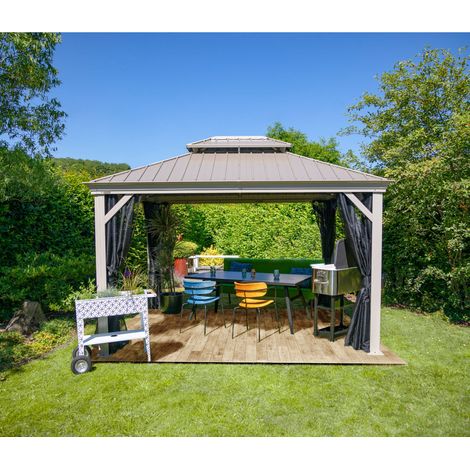 Sojag Aluminium Pavillon Messina 1216 inkl. Moskitonetz Champagner 363x483x307 cm (1/5)