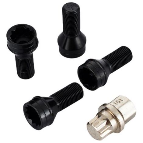 4 Pcs M14 x 1.5 MM Black Steel Wheel Bolt & Lock Lug Nut Set avec clé de Rechange et Accessoire (1/5)