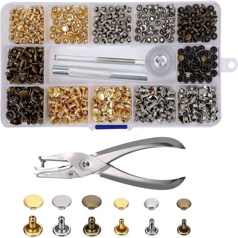 Rivets en Cuir 240 Ensemble 2 Tailles Double Rivet Goujons Tubulaires en Métal avec 3 Pièces Outil de Fixation et Punch Pince pour Artisanat en Cuir DIY Rivets de Remplacement 3 Couleurs (1/5)