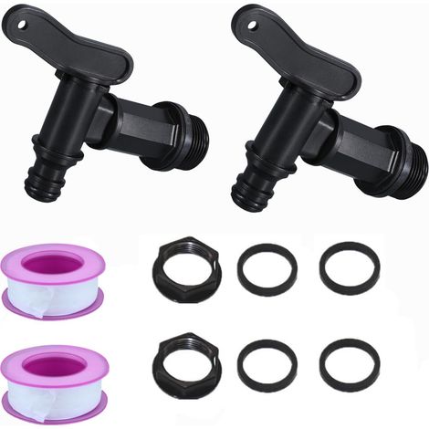 Lntyq 2-teiliger Kunststoff-Tankhahn, 3/4-Zoll-IBC-Wasserspeicherbox-Adapter, Regentankhahn, Kunststoff-Ersatzhahn mit PTFE-Band für Regenwassersammler
