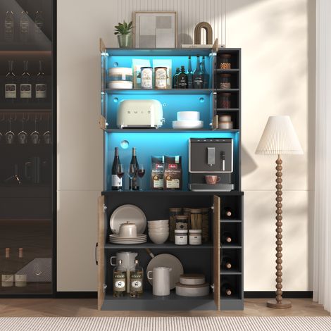 Küchenschrank mit 2 Türen und 4 Fächern, LED, verstellbaren Ablagen, für Küche, 100 × 47 × 187 cm (1/5)