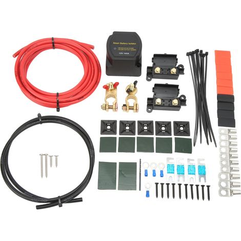 Kit d'isolateur de batterie double 140 A 12 V avec protection haute et basse tension et relais sensible à la tension pour voitures, camping-cars, camions, SUV et bateaux (1/5)