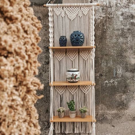 Rideau de porteDécor de jardinière pour la maison, étagère murale suspendue en coton et macramé faite à la main-44X140cm (1/5)