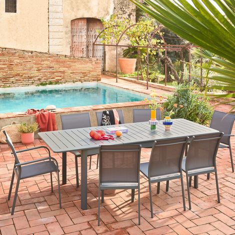 Lot de 2 chaises de jardin CLEVELAND empilables aluminium et textilene anthracite. 64.5 x 45.5 x 89.5 cm (1/5)