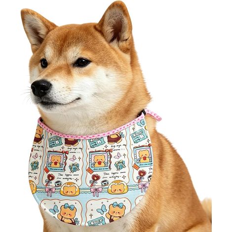 Bandana Chien Séchage Rapide Ajustable Motif Dessin Animé Doux Anti-Bave Bavoir D'Été Pour Animaux Pour Races Moyennes Et Grandes, Manger, Boire, Jouer, Activités En Plein Air (1/5)