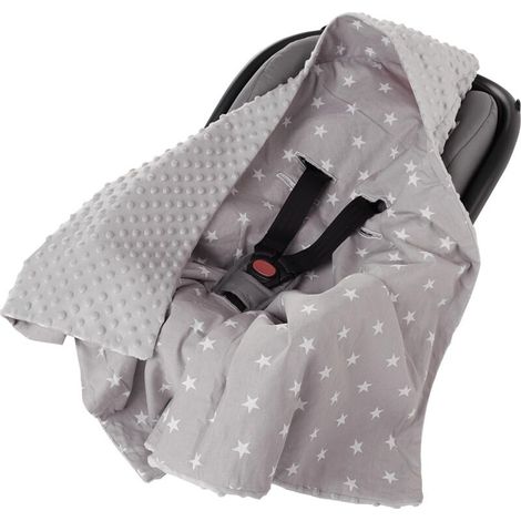 Coperta estiva per neonati, morbida coperta nido per passeggino (motivo a stelle e tessuto Minky grigio), ideale per seggiolini auto (90x90 cm). (1/3)