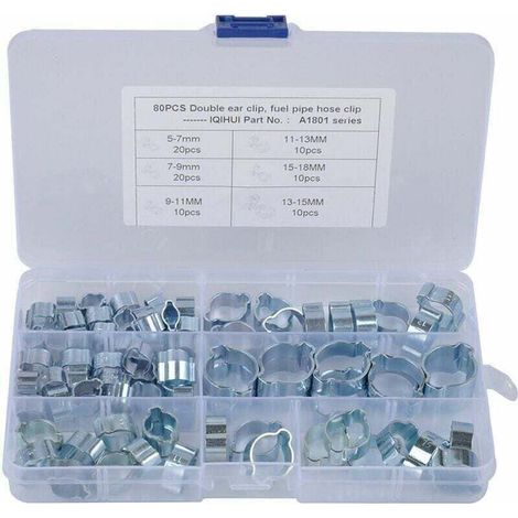 Lot de 80 colliers de serrage galvanisés à double oreille pour carburant et air,de (1/4)