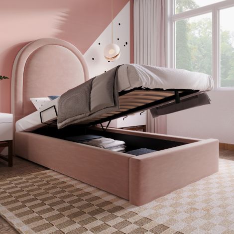 Polsterbett Kinderbett,Einzelbett , Samt für Jungen & Mädchen (Ohne Matratze)