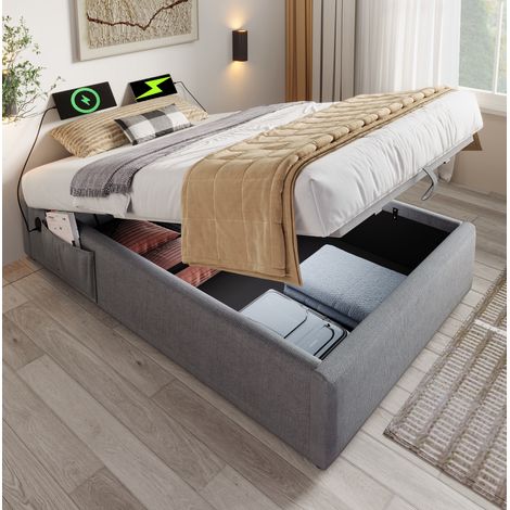 letto contenitore 90x200 con USB Type C grigio OKMYHOME (1/5)