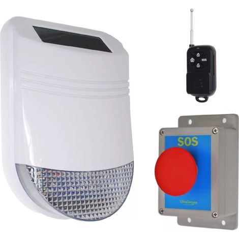 Alarme panique haute-résistance sans-fil extérieure sirène solaire IP66 + bouton SOS IP65 + télécommande (gamme HY) (1/5)