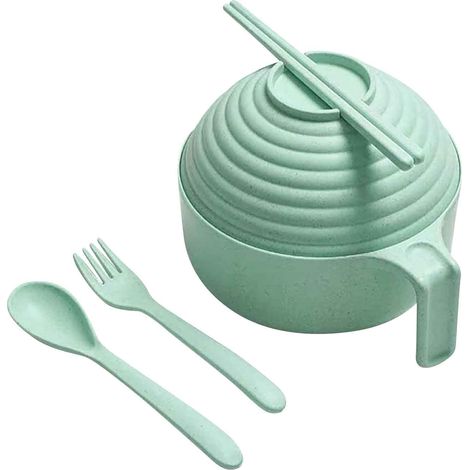 Bol À Nouilles Instantanées Avec Couvercle - Ensemble Vaisselle Complet Avec Baguettes Cuillère Fourchette - Pour Étudiants En Résidence - 15,5 X 15,5 X 13 Cm