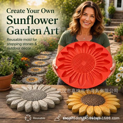 Moule pour dalles de jardin, moule pour allée de jardin à faire soi-même, moule réutilisable en béton/ciment, motif tournesol (1/3)
