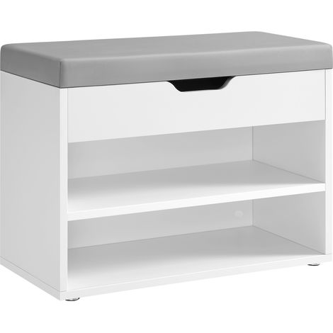 Vasagle – Banc d'entrée avec assise rembourrée – 3 compartiments de rangement – Dimensions 30 x 60 x 44 cm – Panneau d'aggloméré blanc nuage