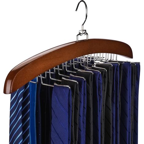 1 Porte-cravates en bois, rotation 360°, 24 crochets, acier inoxydable, organisateur ceinture écharpe, pour placard (1/5)