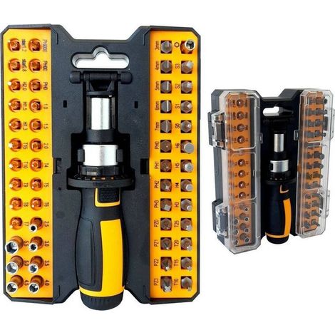 TrAdE Shop Traesio - Set Cacciavite Con Cricchetto 53 Pezzi Inserti Ph Torx Taglio Croce - (1/3)