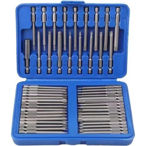 Coffret de 50 embouts de tournevis de sécurité, kit de tournevis magnétique extra long, coffret de rangement pour perceuse, embouts hexagonaux, embouts cruciformes et carrés. (1/4)