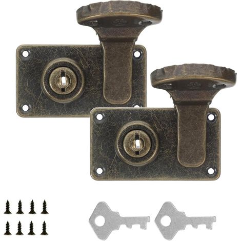 Lot de 2 Bronze Vintage fermoir Serrure Loquet, Verrou Valise Vintage, Catch DIY Bijoux Valise Armoire, avec Clés Vis, Pour Boîte À Bijoux,7,4 x 4,1 cm (1/5)