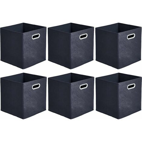 Lot de 6 cubes de rangement pliables en tissu avec œillets ovales, bleu marine (1/5)