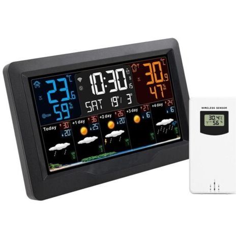 Station météo sans fil – 1 capteur intérieur et extérieur – Écran LCD avec 4 niveaux de rétroéclairage – Prévisions météo et baromètre