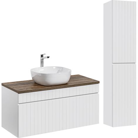 Waschtisch und Hängesäule 100cm Zelie mit 1 Schublade, Weiß