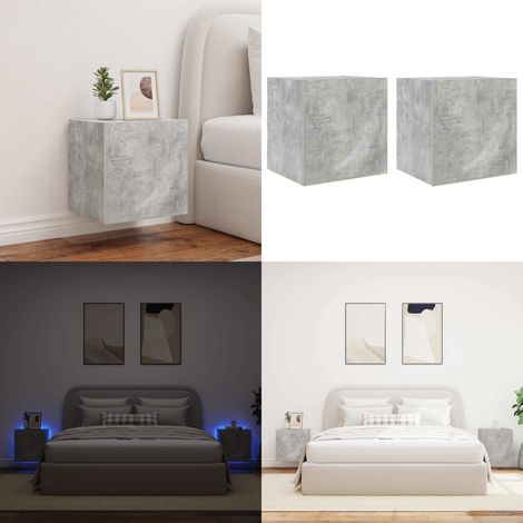 TV-Wandschränke mit LED-Leuchten 2 Stk. Betongrau 40,5x35x40 cm - TV-Schrank - Holzschrank - Regal - Wohnzimmer Dekoration - Smart Home - Home & Living